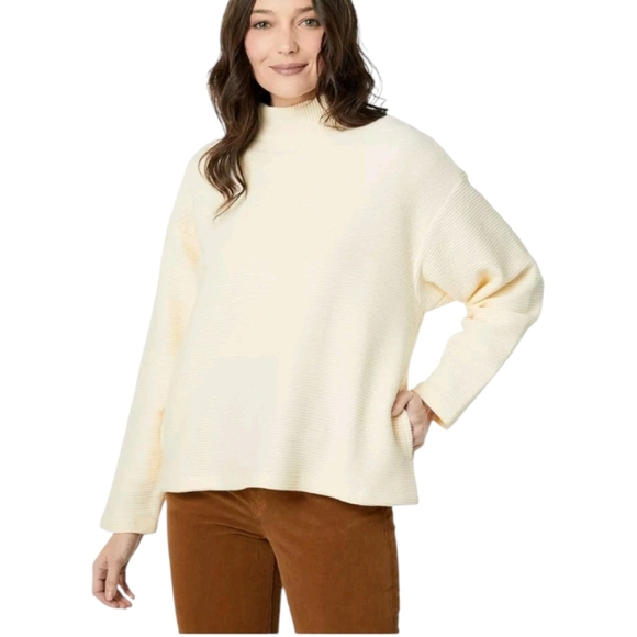 Madewell Antique Cream Beer Funnel Neck Chunky Knit Women Sweater Large - Picture 2 of 12